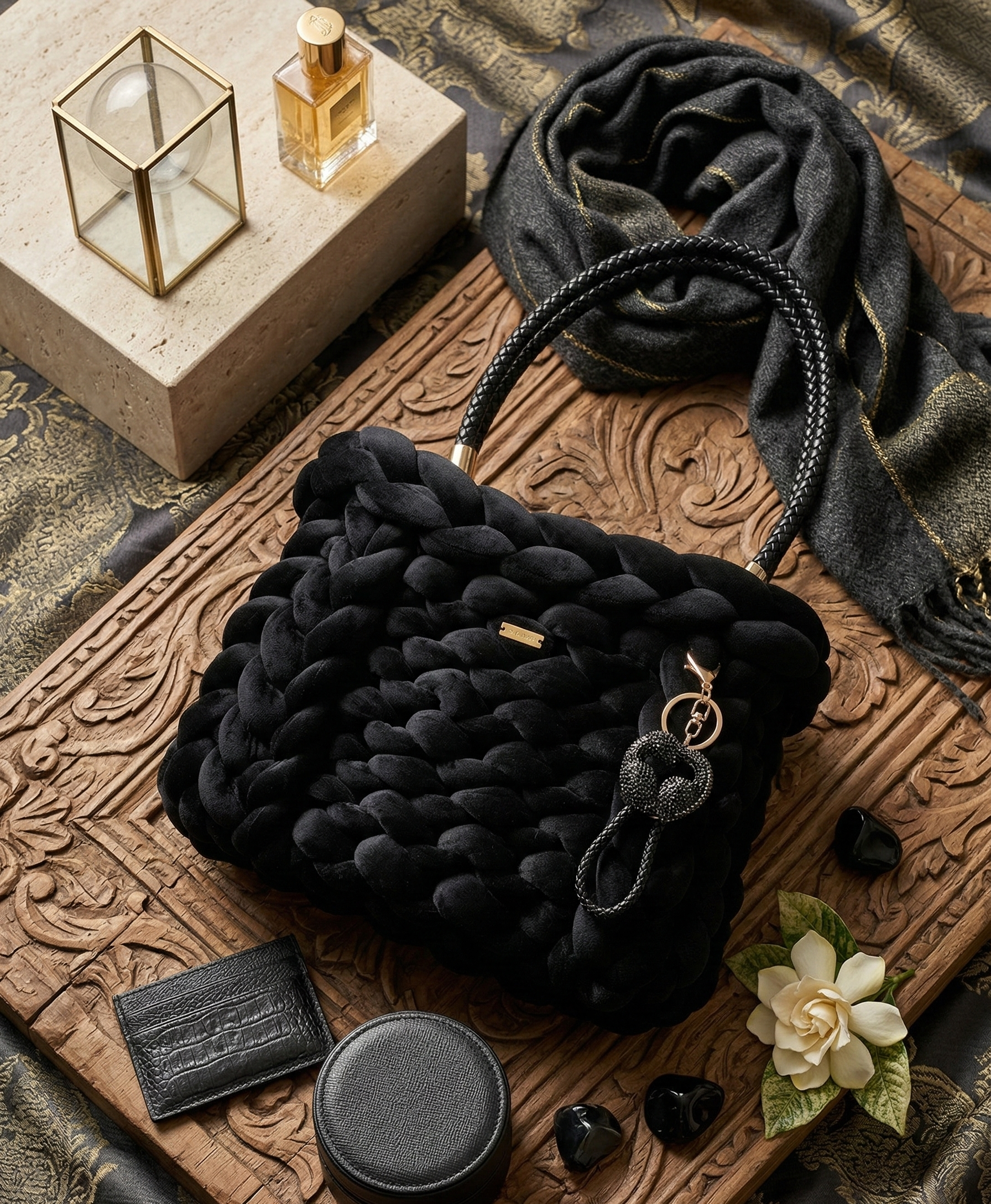 Le Dubai "Éclat Noir" – Création Artisanale en Velours Tressé