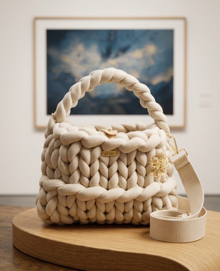 Sac à main "Cappuccino" en Grosse Maille (Chunky Knit) - Fait Main