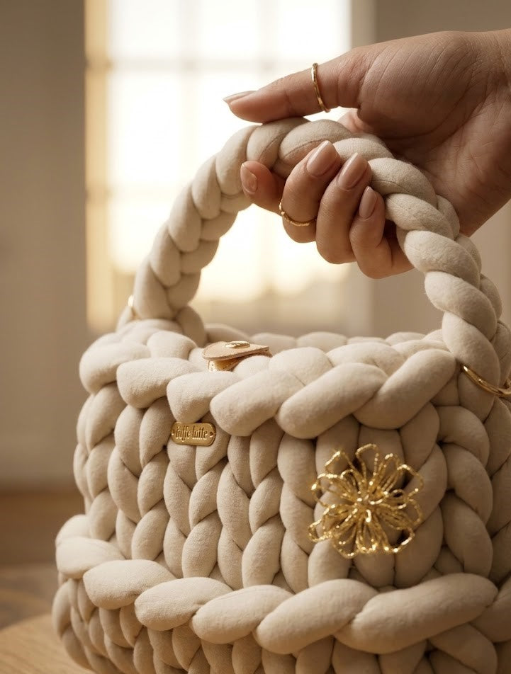 Sac à main "Cappuccino" en Grosse Maille (Chunky Knit) - Fait Main